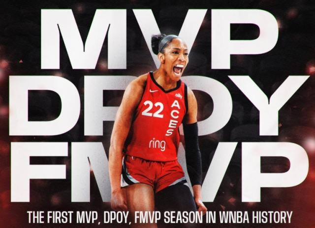 威尔逊4年3冠创WNBA历史！单年包揽MVP+DPOY+FMVP全满贯
