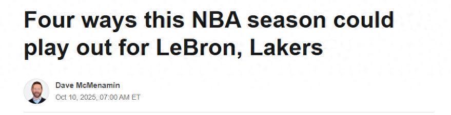 41岁詹姆斯未来4种选择：3年1.88亿续约湖人或45岁退役