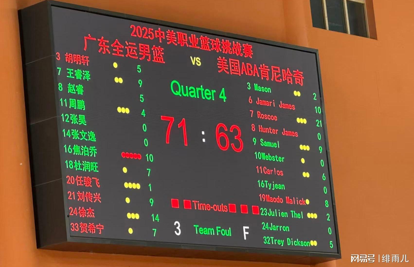 广东全运男篮首发替补皆国手，力压美国队剑指冠军