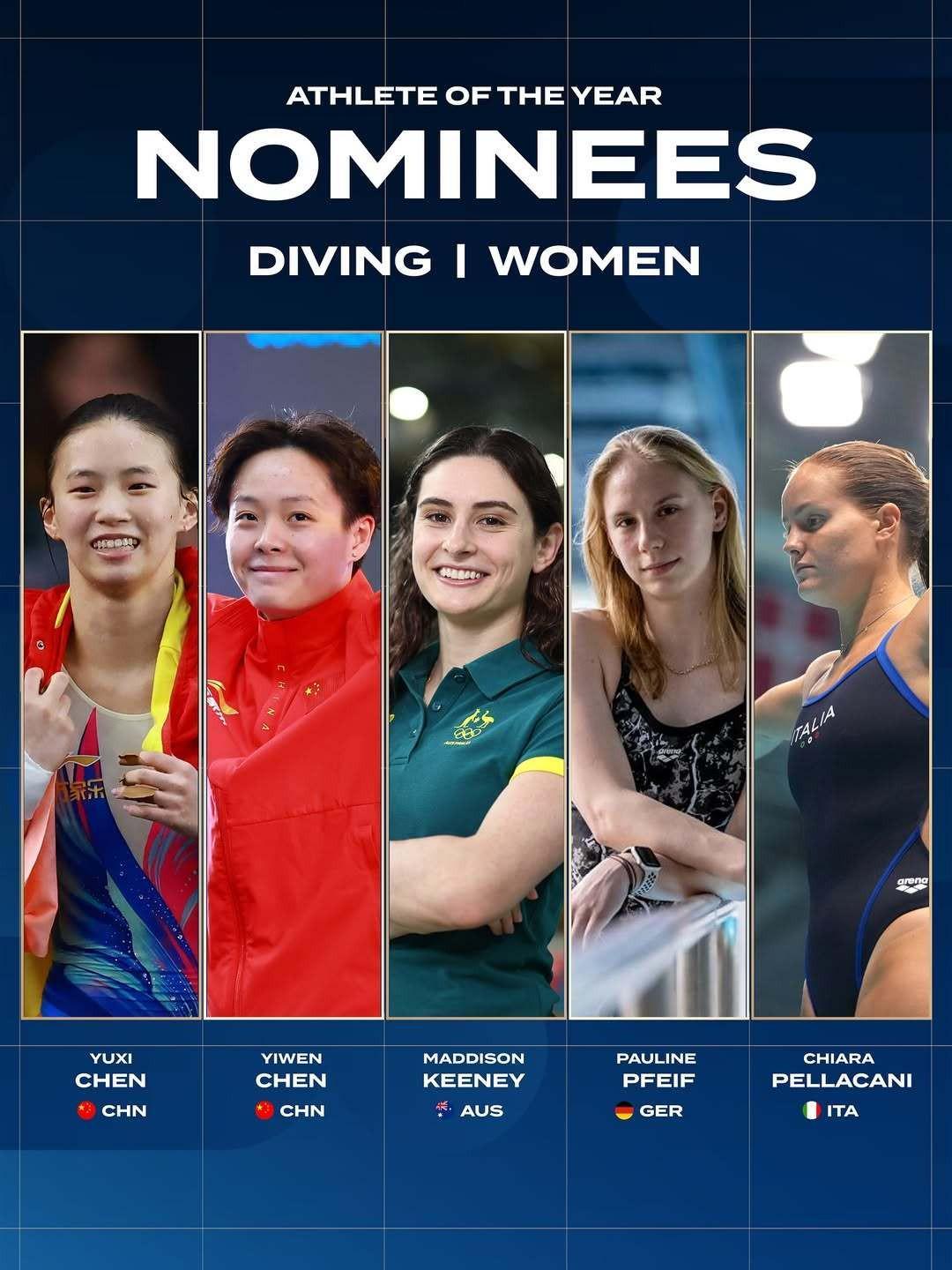 世界泳联年度最佳女子跳水运动员：陈芋汐、陈艺文双双入围