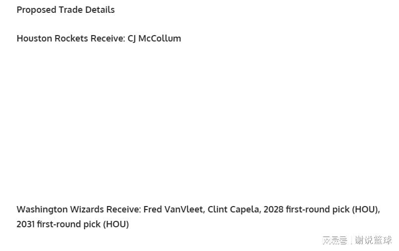FW建议火箭交易21+4双能卫，卡佩拉或再成筹码，附两首轮