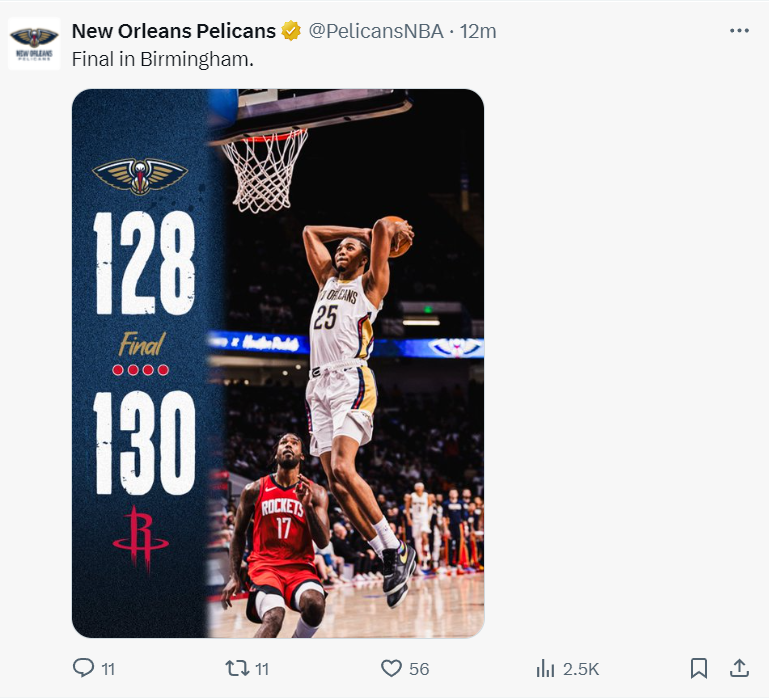 末节狂砍14分！鹈鹕7号秀费尔斯生日夜闪耀，险绝杀火箭