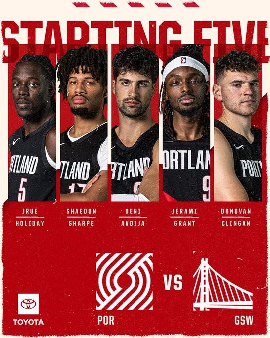 季前赛第三战：杨瀚森替补，开拓者维持首发，勇士库里霍福德领衔