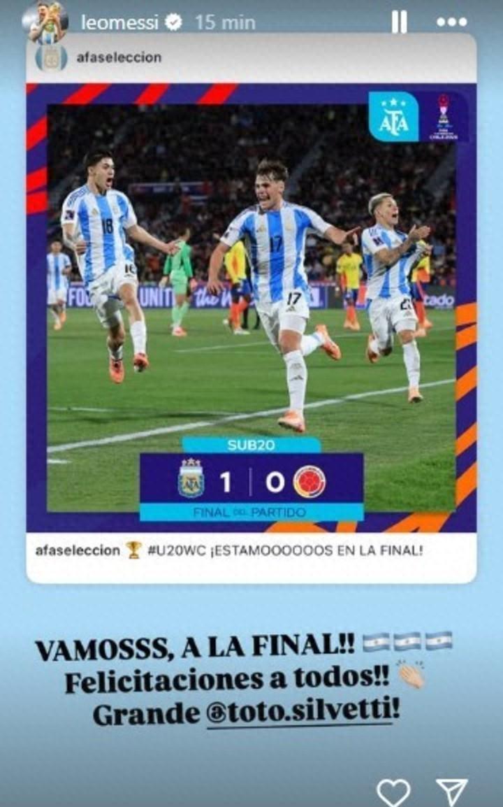 U20世青赛：梅西队友西尔维蒂替补建功，阿根廷晋级决赛引球王祝贺