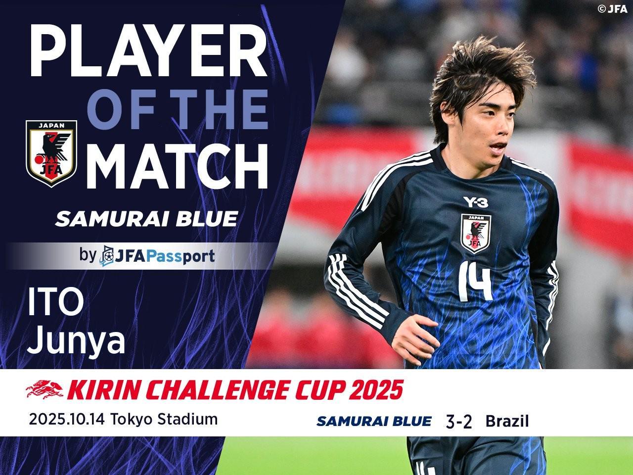 日本逆转巴西一役：伊东纯也获球迷票选最佳，双助攻闪耀全场