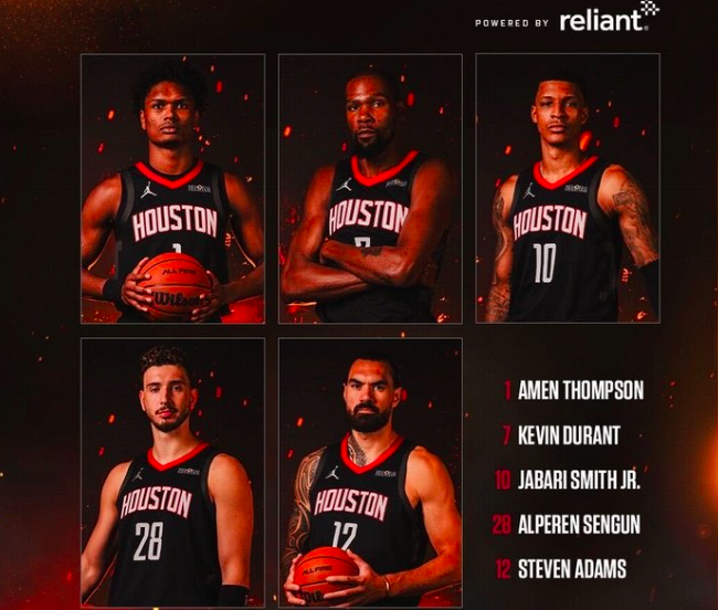 火箭揭幕战首发阵容曝光：双塔领衔，阿门、杜兰特等强阵出击