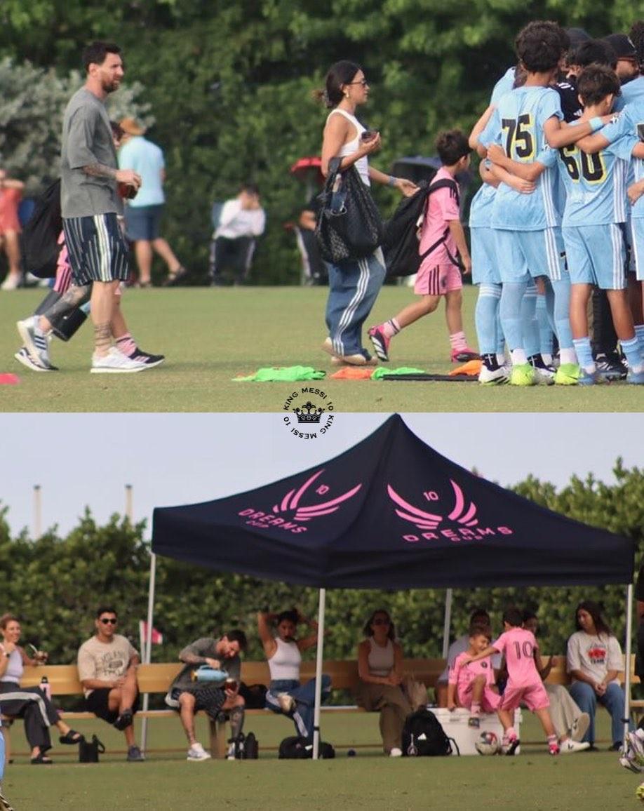 梅西携妻安东内拉场边观赛，悠闲品马黛茶看儿子比赛