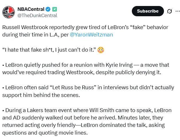 美国记者揭秘：威少为何厌恶詹姆斯？‘扉页战神’真相曝光