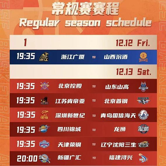 CBA 2025-2026赛季12月12日揭幕：广厦山西巅峰对决，江苏双雄蓄势待发