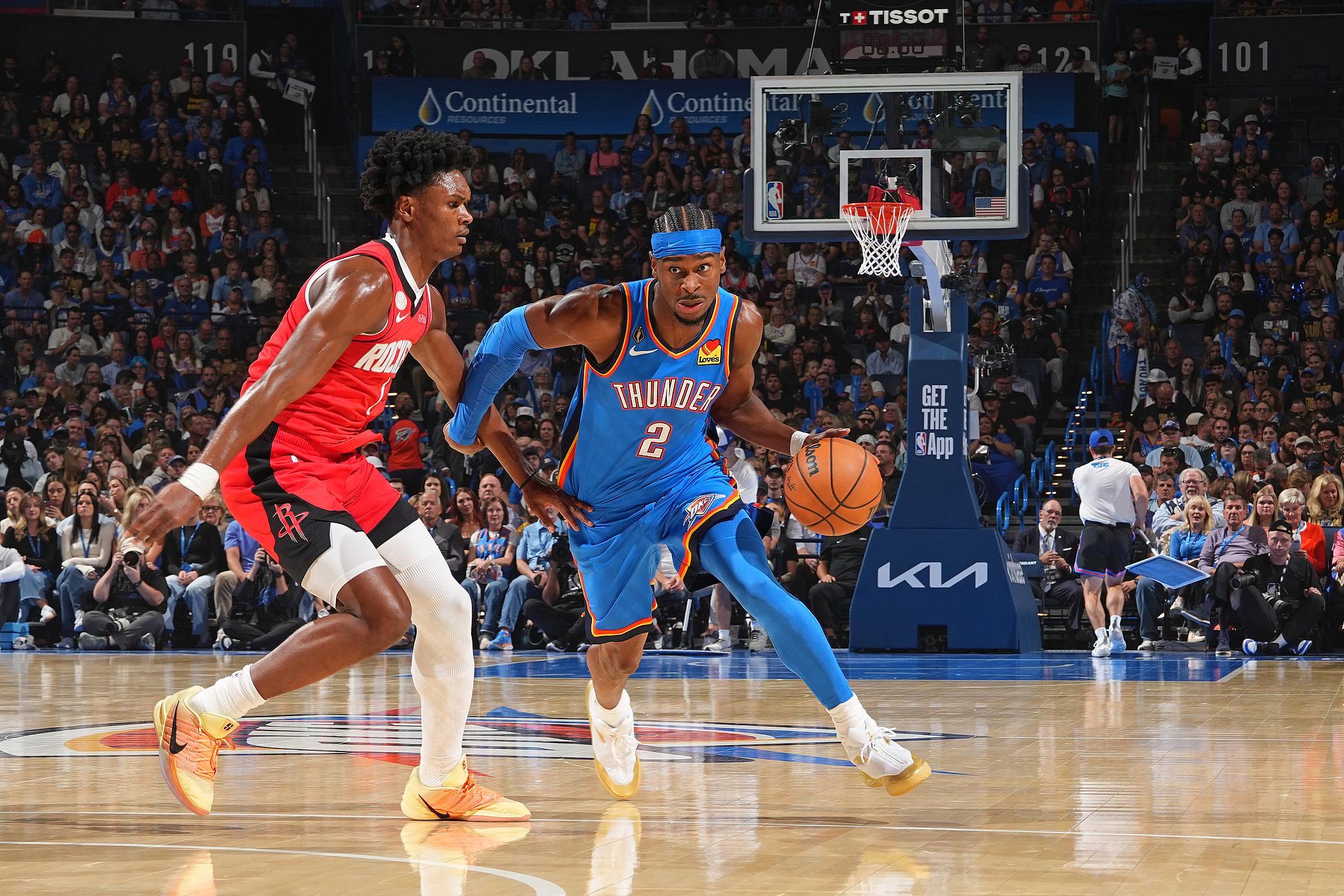 雷霆双加时险胜火箭 SGA35分申京39分创赛季首战经典