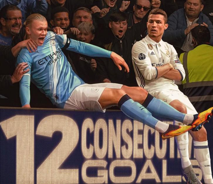 哈兰德12场连进22球 追平C罗生涯最长连场进球纪录