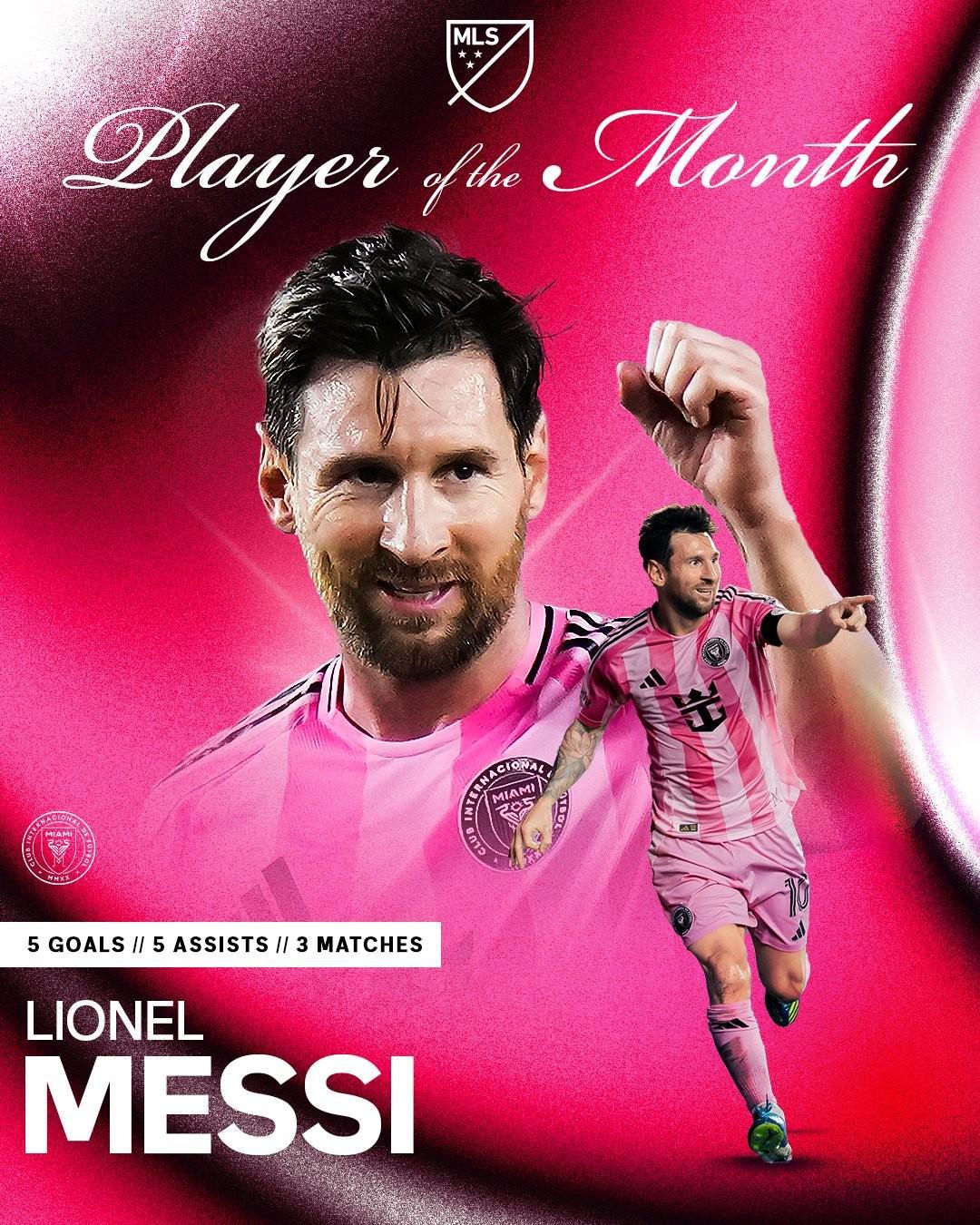 梅西10月狂轰5球5助 荣膺美职联月度最佳球员