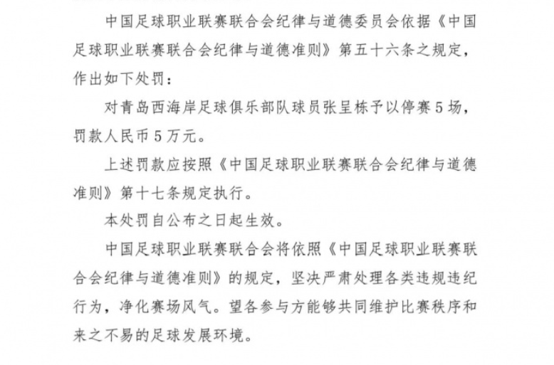 36岁前国脚张呈栋遭重罚：10万罚款+5场停赛+队内三停引热议