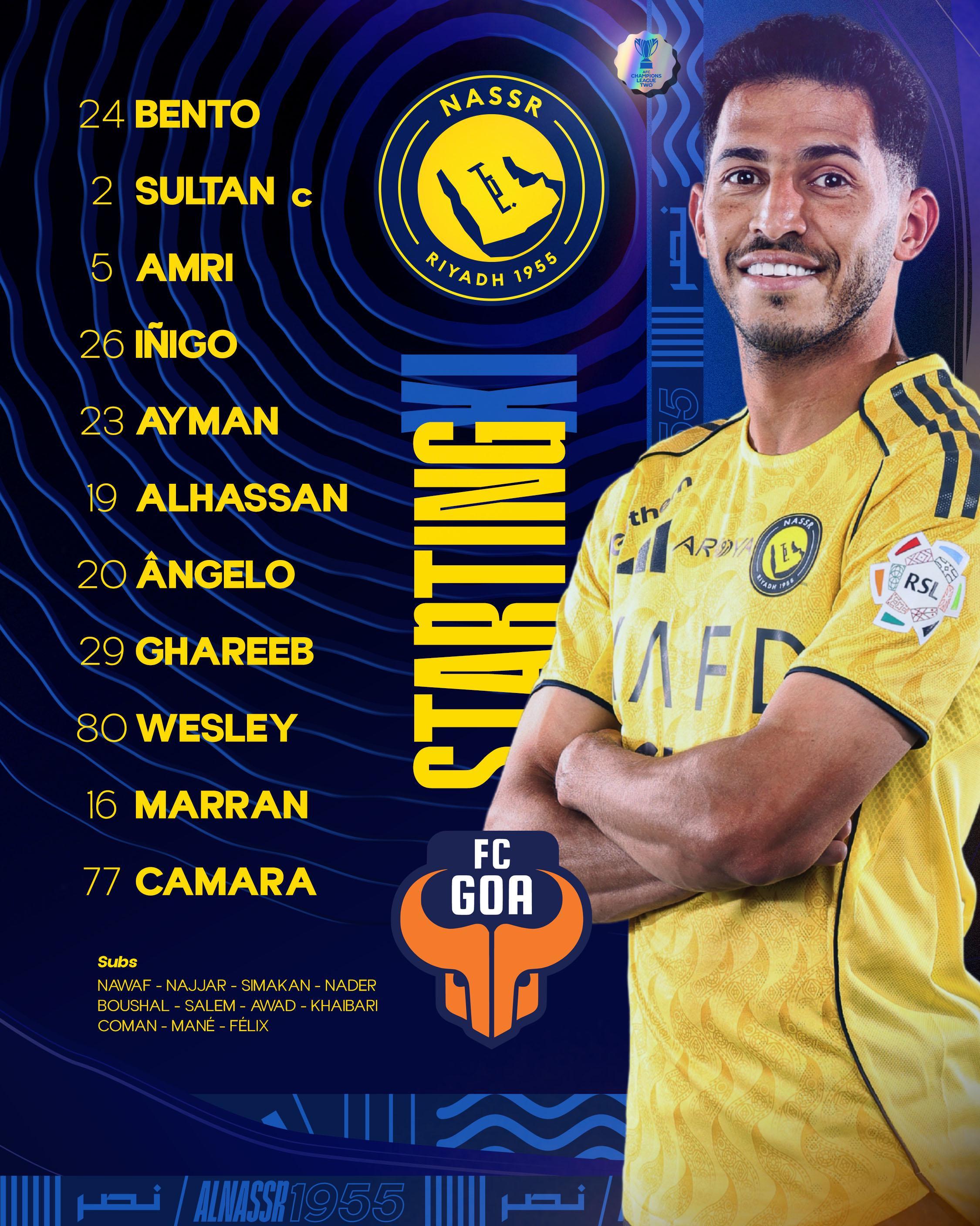 利雅得胜利客战果阿FC：C罗缺阵，伊尼戈首发登场