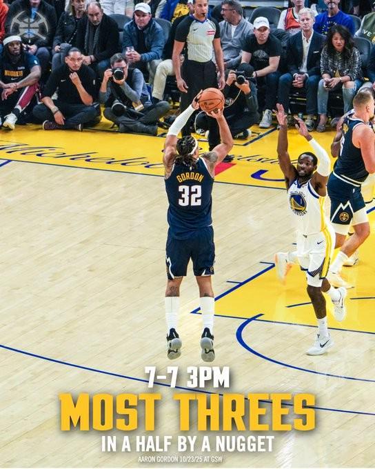 队史新纪录！戈登半场7记三分狂砍25分创个人新高