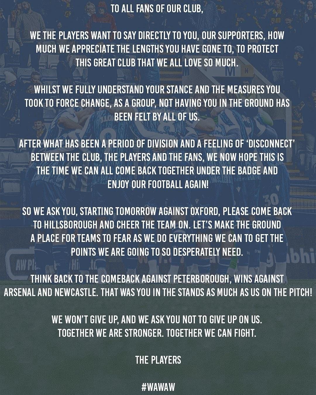 谢周三俱乐部公开信：团结一心，共渡保级难关