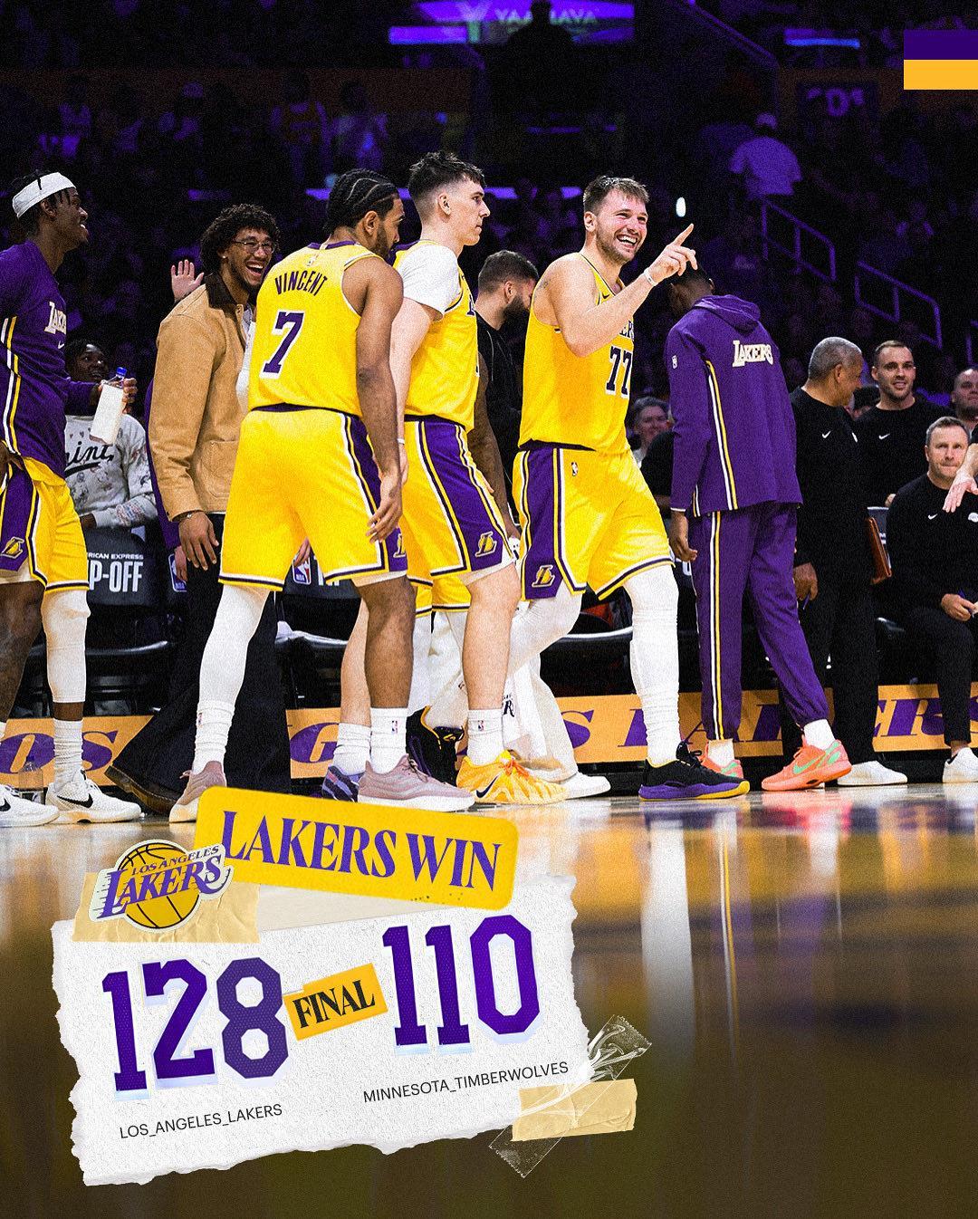 湖人18分大胜森林狼：东契奇爆发，三道防线静候詹姆斯回归