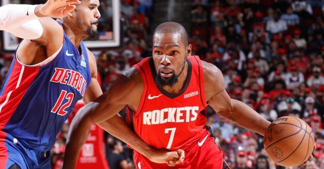 坎宁安21+9率活塞客场险胜火箭，杜兰特37分难救主