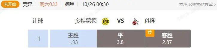 多特蒙德VS科隆数据对比