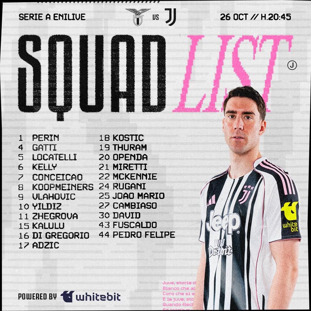 尤文客战拉齐奥大名单揭晓：伊尔迪兹领衔，DV9等名将出征