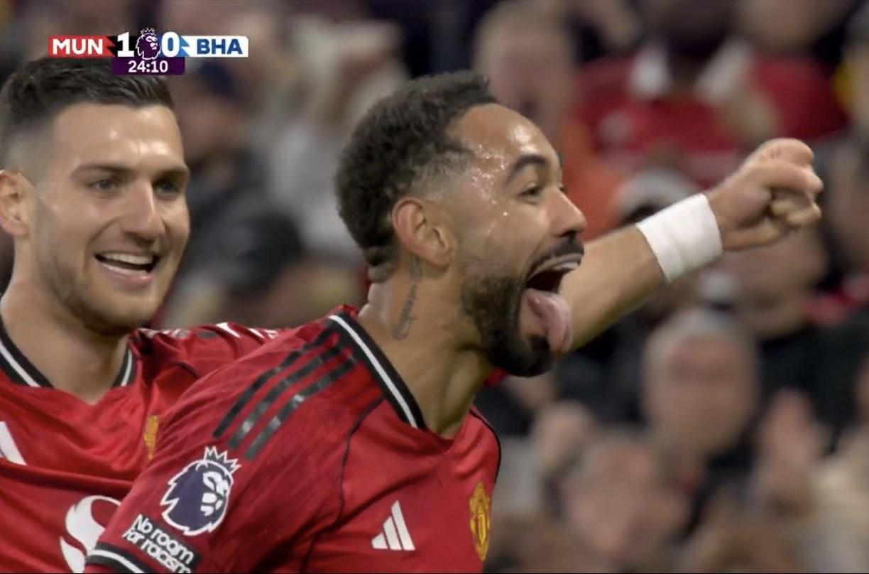 马特乌斯-库尼亚英超首秀破门，曼联生涯首球助球队领先布莱顿