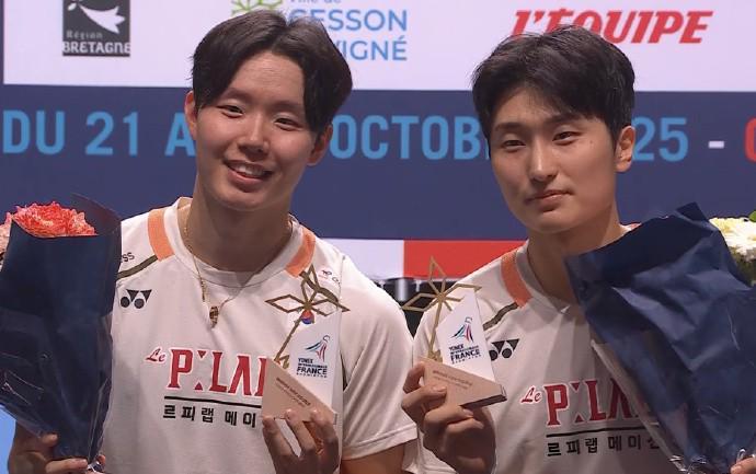 金元浩/徐承宰2-1逆转夺冠，法国赛男双再创辉煌