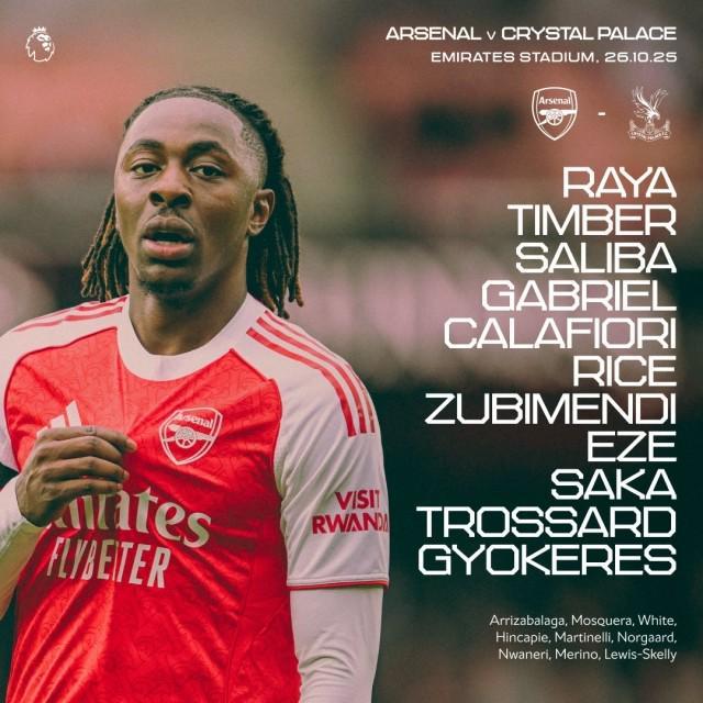 英超焦点战：阿森纳VS水晶宫，埃泽首发出战旧主