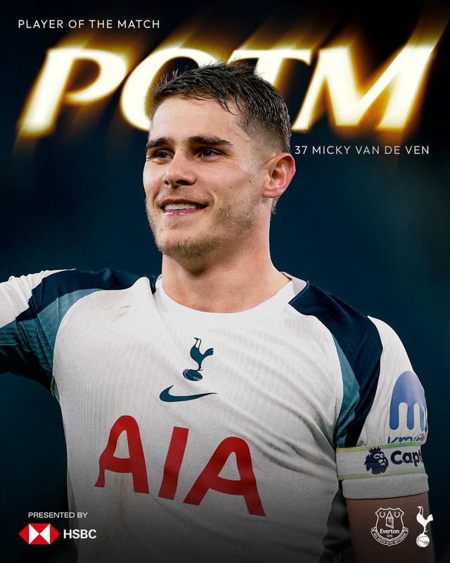 范德芬头球双响 荣膺热刺vs埃弗顿队内最佳球员