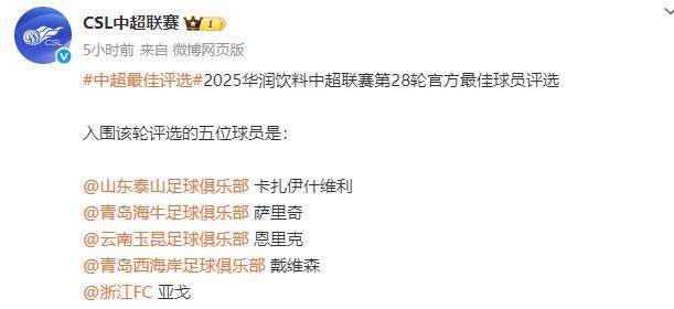 中超第28轮最佳球员候选：卡扎伊什维利、恩里克等五人入围