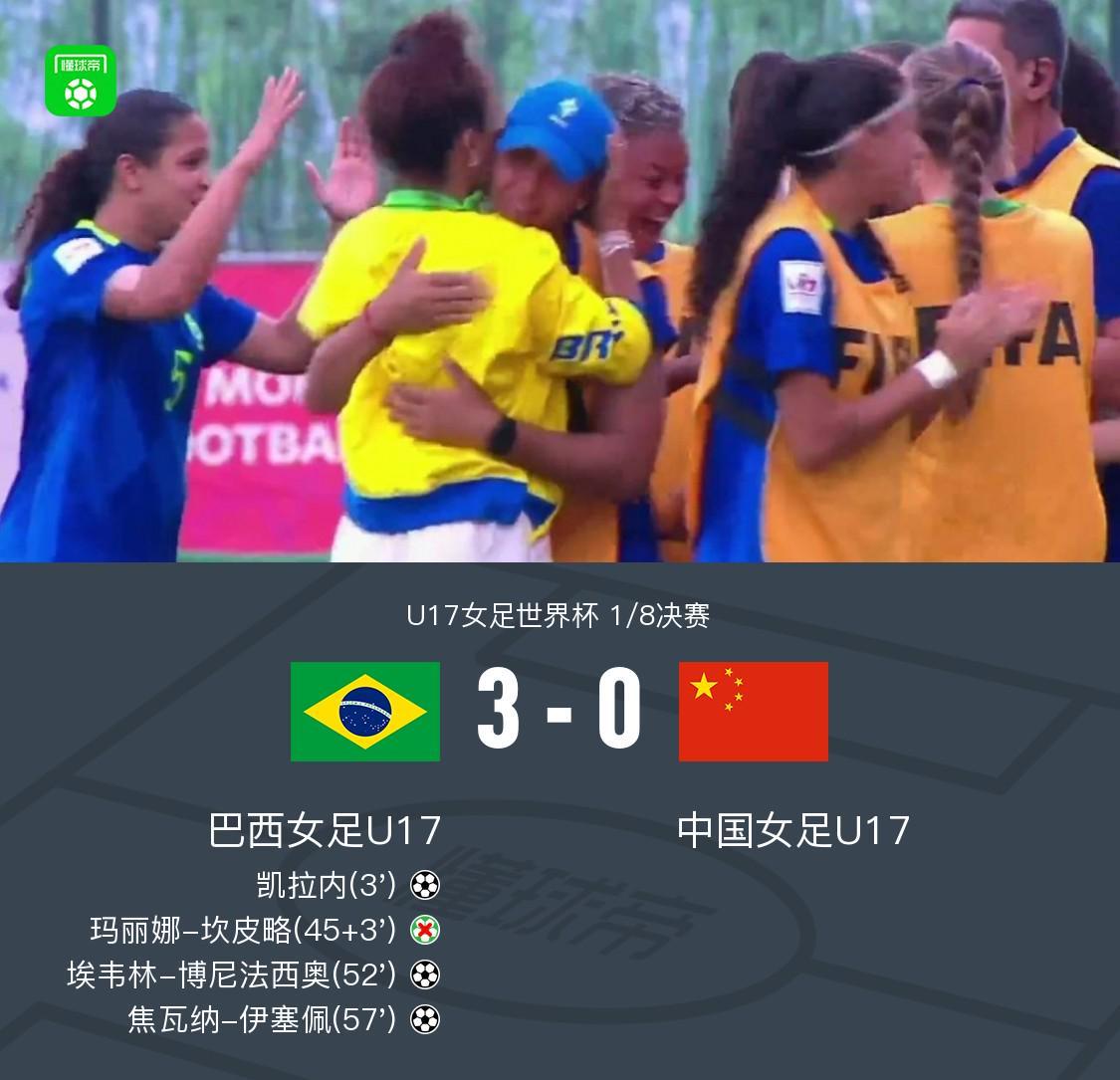 U17女足世界杯：中国0-3不敌巴西止步16强，周欣怡险造威胁