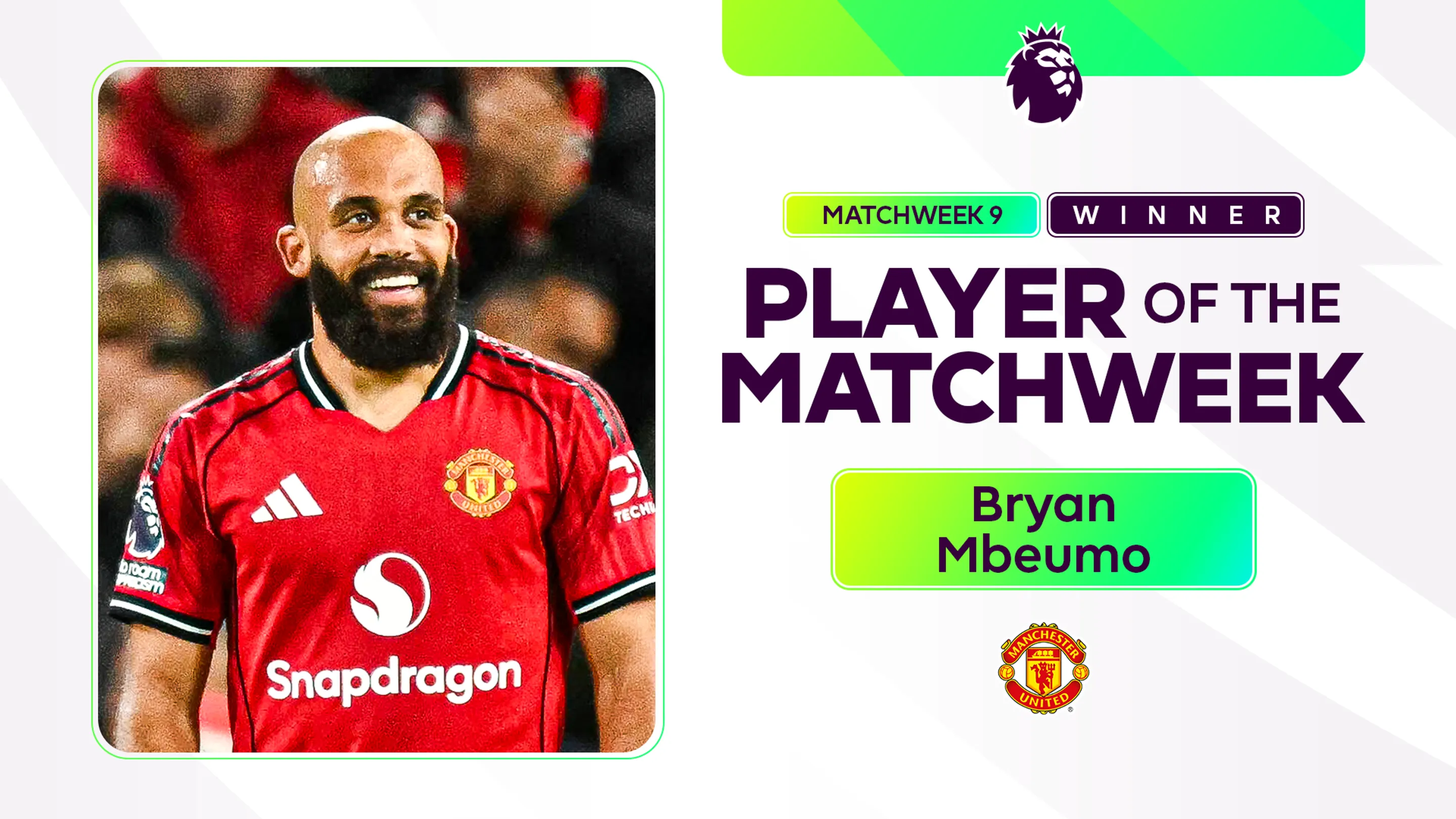 英超第9轮最佳球员揭晓：姆伯莫当选，曼联球员连续两周蝉联