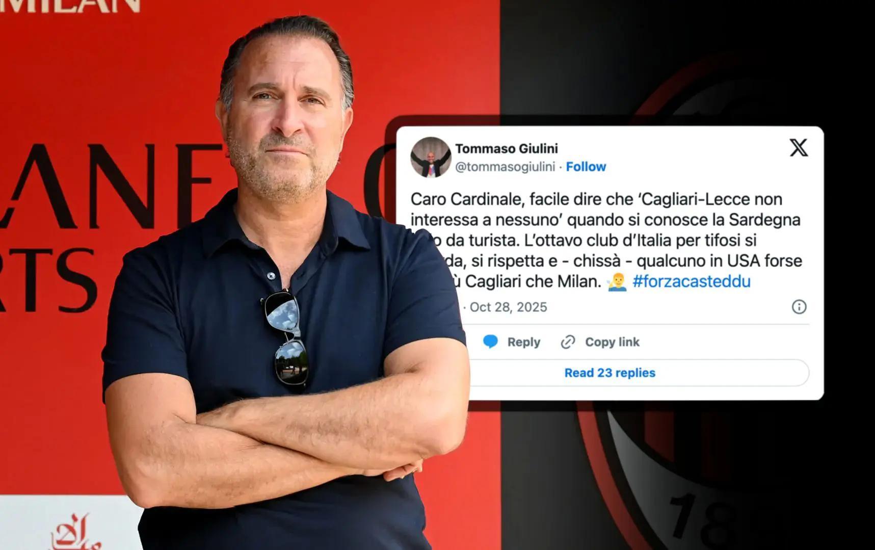 卡利亚里主席回击米兰老板：卡利亚里在美国也有忠实粉丝