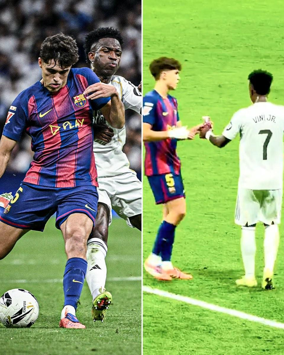 国家德比温情瞬间：维尼修斯与库巴西共饮一瓶水