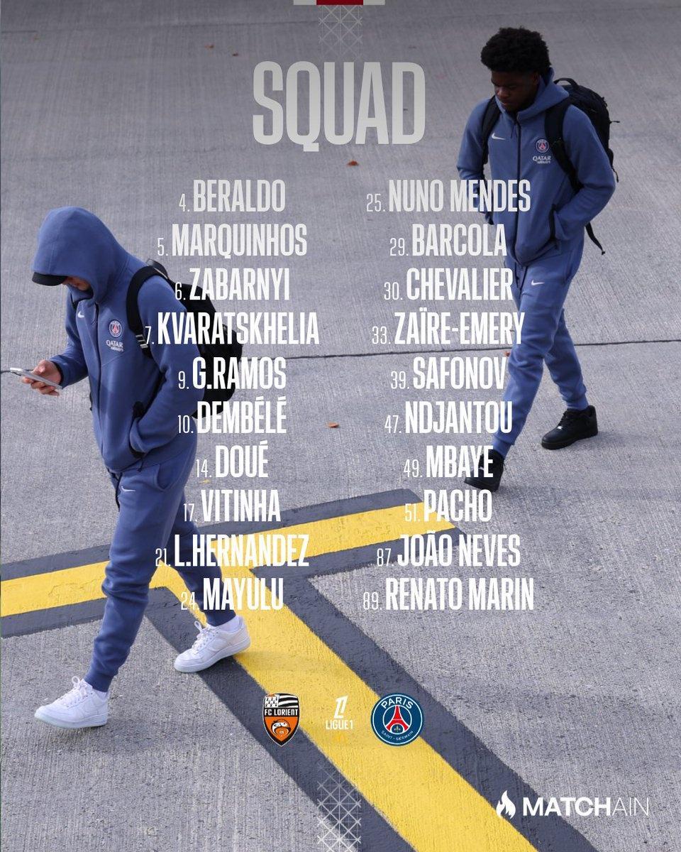 巴黎圣日耳曼客战洛里昂：登贝莱、克瓦拉茨赫利亚领衔出征，李刚仁无缘大名单