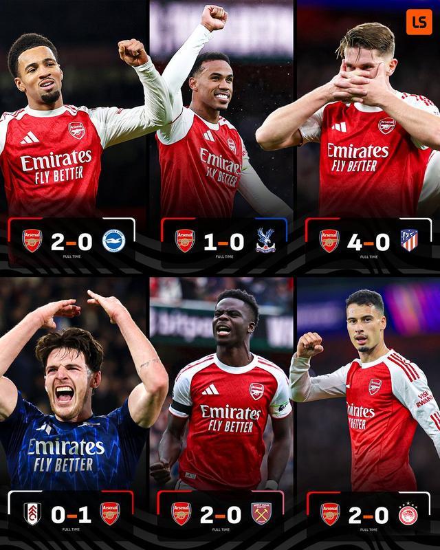 阿森纳10月全胜且零封对手，6战狂揽18分创赛季佳绩