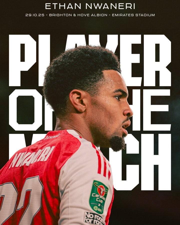 恩瓦内里破门！阿森纳2-0胜布莱顿 获队内最佳球员