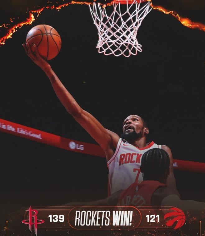 火箭双核爆发！申京阿门合砍36+17+16，杜兰特高效31分受益