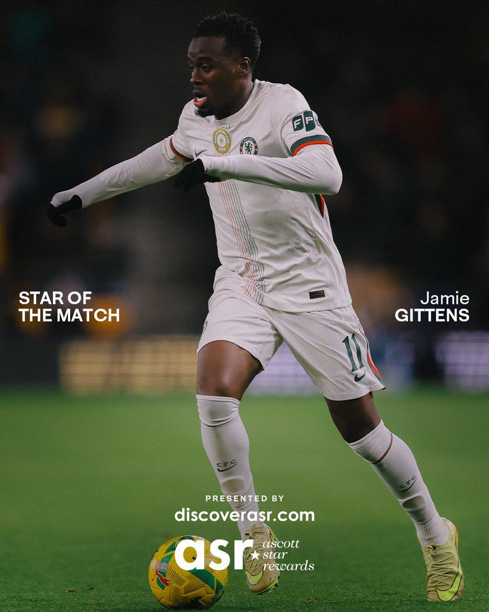 1球2助！吉滕斯荣膺切尔西vs狼队队内最佳球员