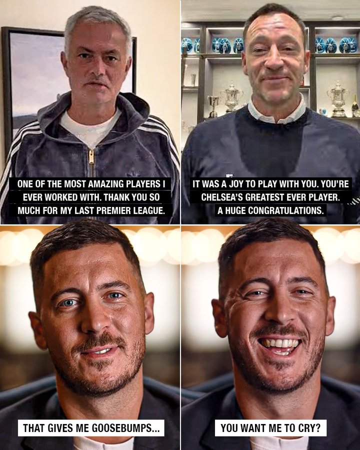 阿扎尔荣膺英超名人堂，穆帅特里盛赞传奇生涯