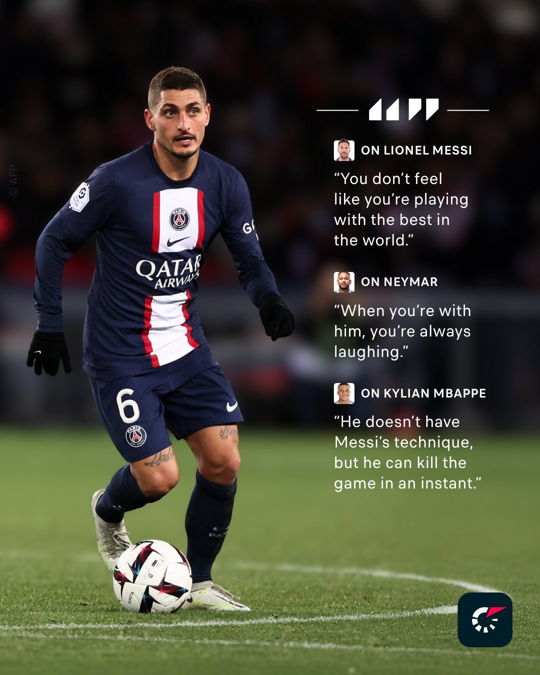 维拉蒂谈大巴黎三巨头：姆巴佩技术不如梅西，风格似巴西罗纳尔多