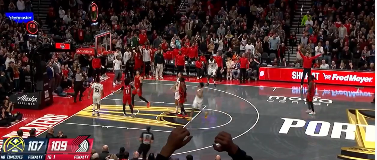 戈登后仰遭夏普封盖，格兰特罚球准绝杀助开拓者胜掘金