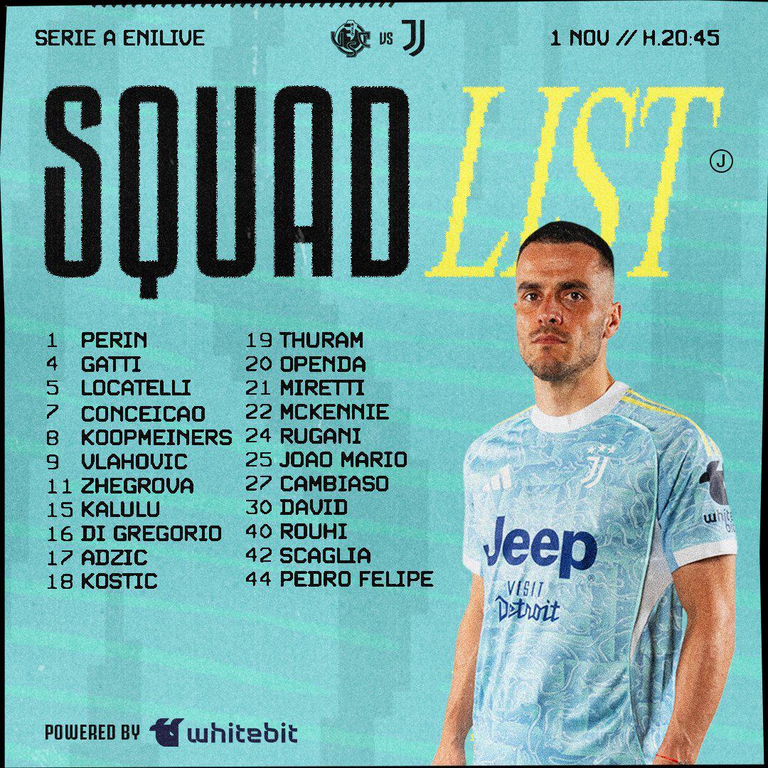 尤文图斯对阵克雷莫纳名单公布：伊尔迪兹、凯利因伤缺阵