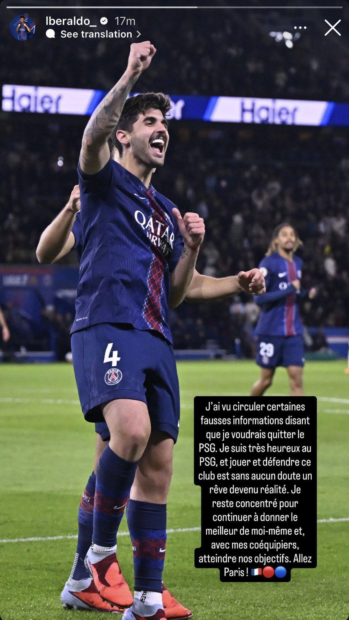 巴黎中卫贝拉尔多辟谣离队传闻：在巴黎效力是梦想成真