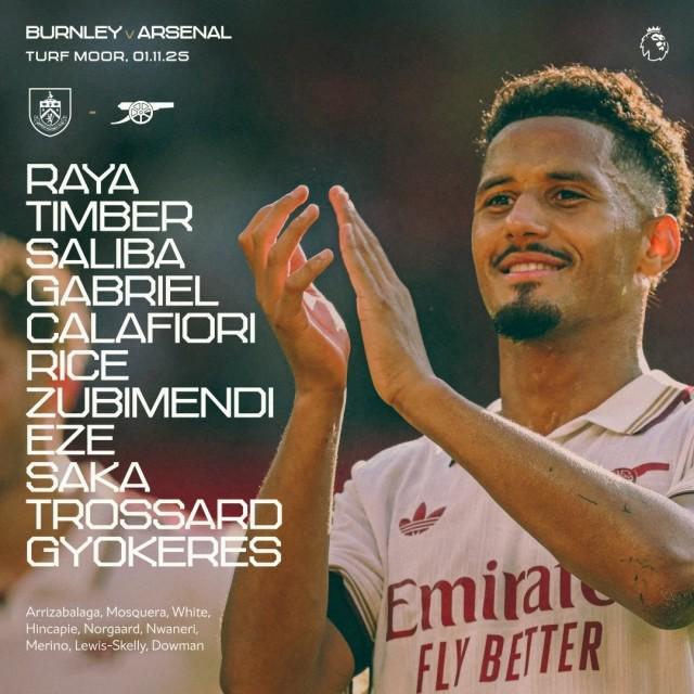 阿森纳vs伯恩利首发：哲凯赖什领衔出战