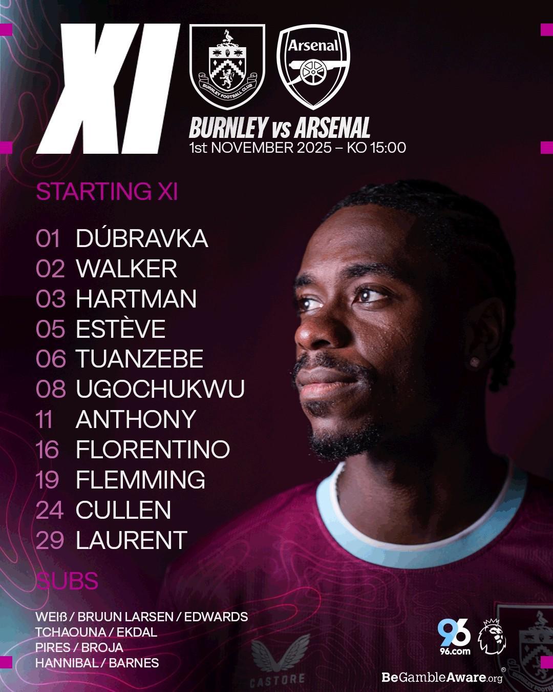 伯恩利首发名单公布