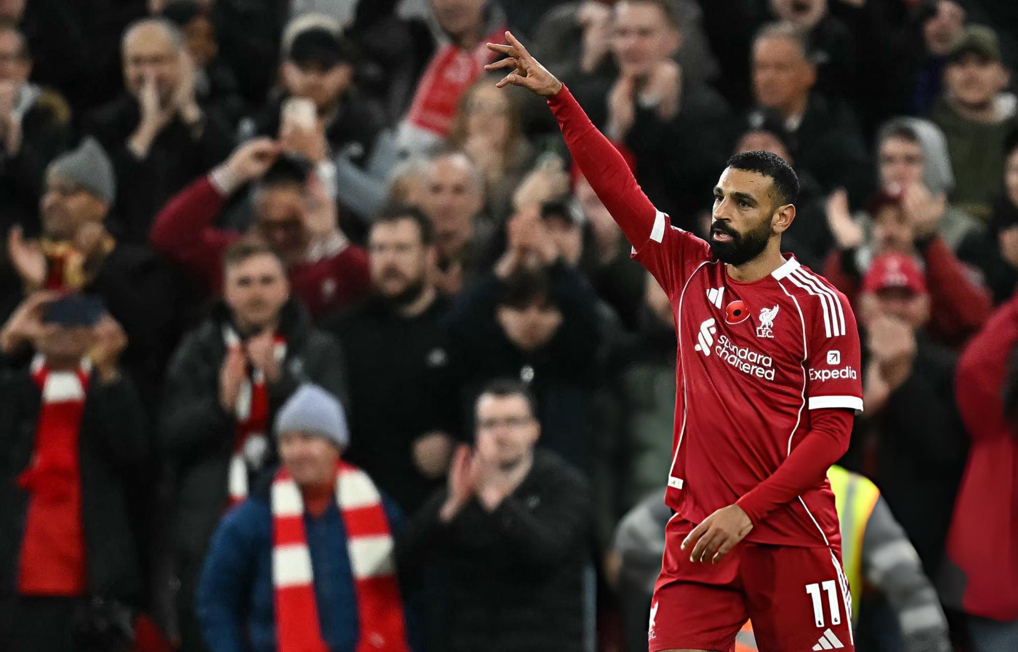 萨拉赫红军生涯进球参与达276次，与鲁尼曼联纪录持平