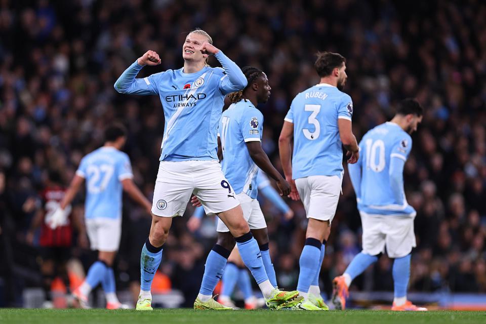 曼城3-1力克伯恩茅斯升至第2 哈兰德双响10轮狂轰13球