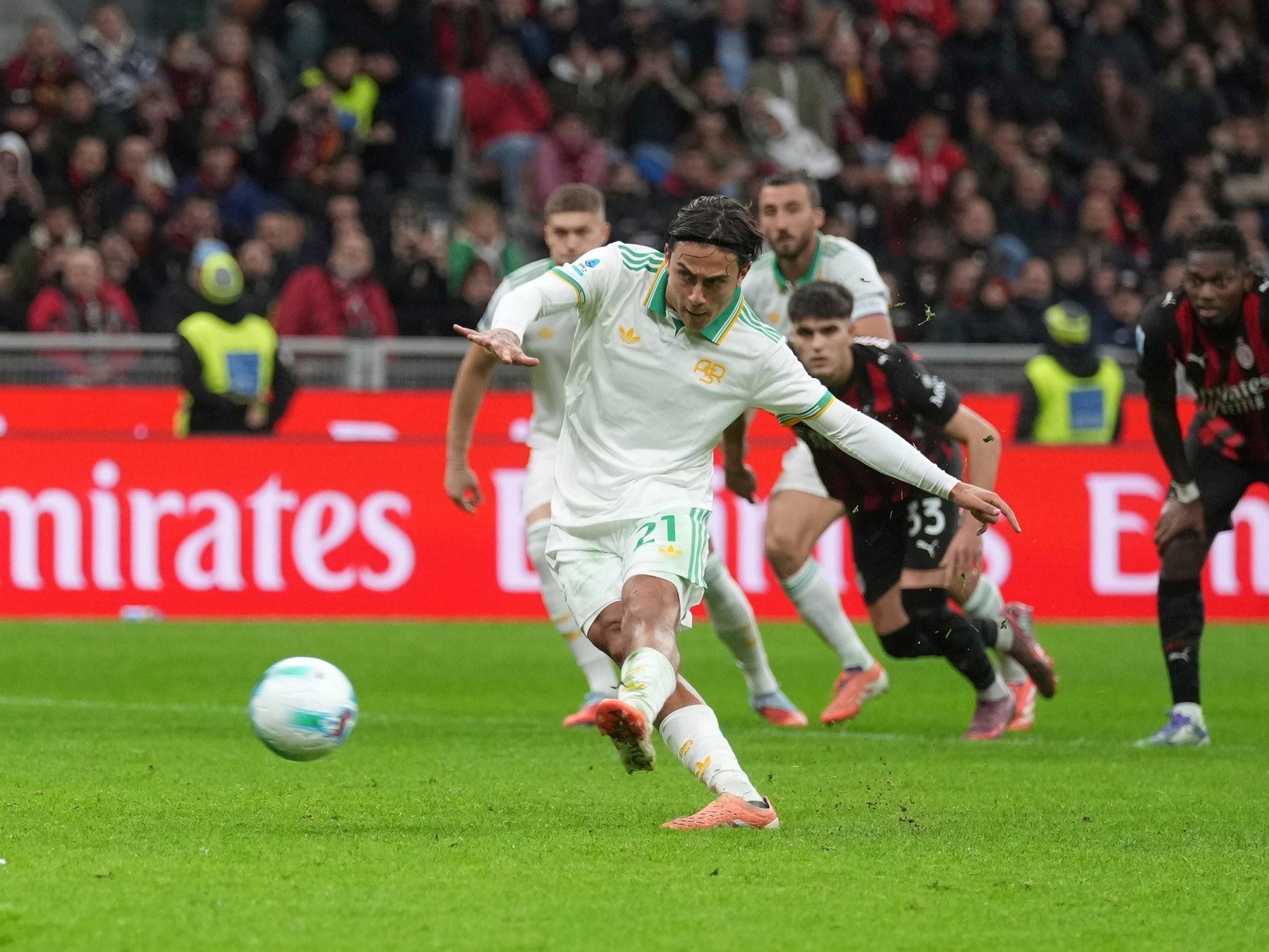 迪巴拉罗马首度罚失点球，此前18罚全中纪录终结