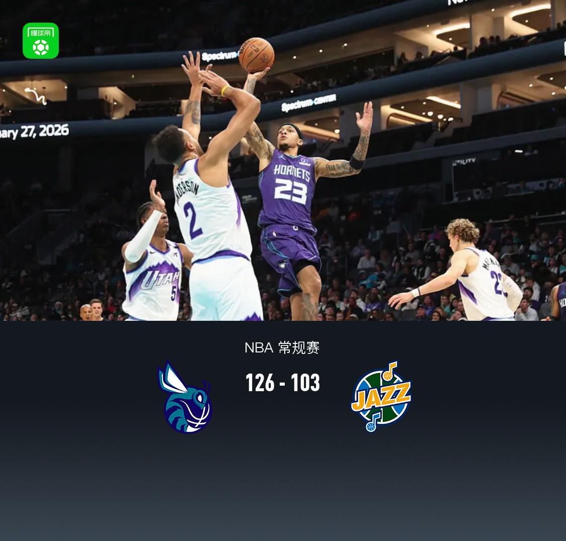 黄蜂126-103大胜爵士：布里奇斯29分领衔，马尔卡宁29分难救主