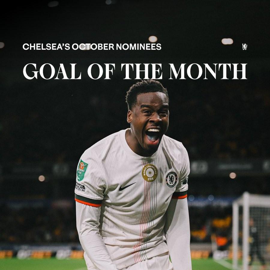 切尔西10月最佳进球候选揭晓：吉滕斯凌空斩、凯塞多世界波等入选